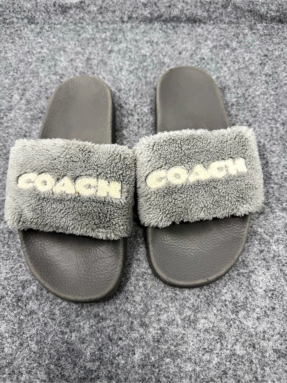 COACH Khloe Shearling Slide Sandal Gray US 7.5